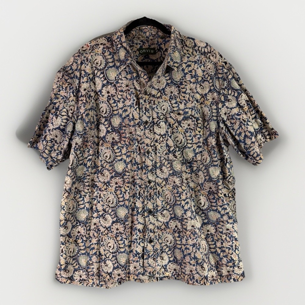 Orvis button up cotton floral short sleeve shirt mens XXL